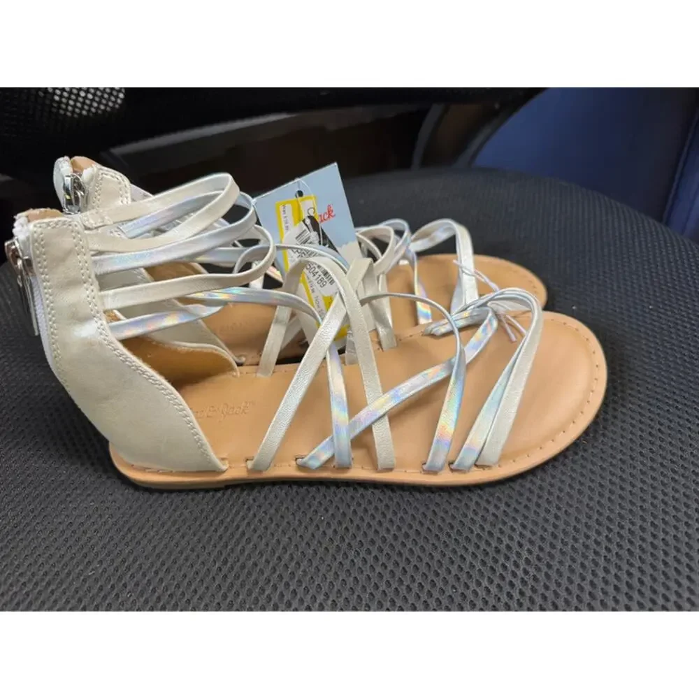 New Girls Cat & Jack Metallic White Dion Sandals - Size 2